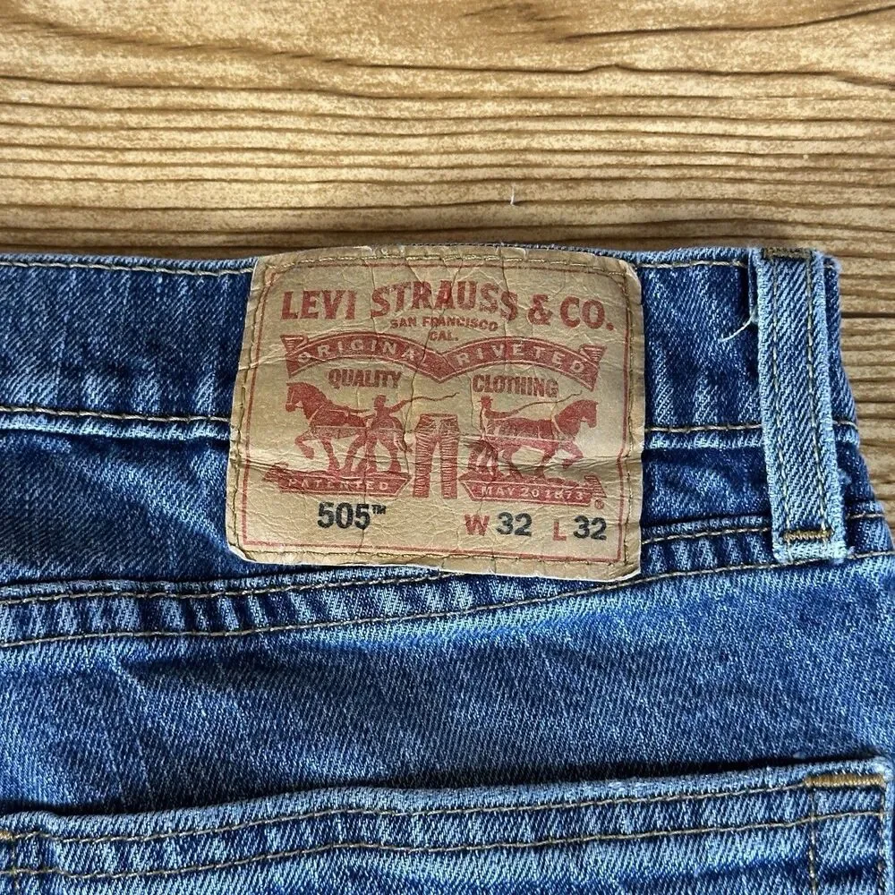 Levis 505 Jeans Mens 32x32 Blue Regular Straight Mid Rise Dark Wash Denim‎